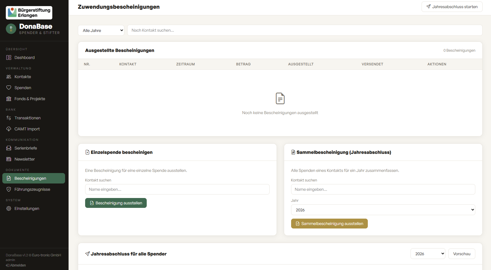 DonaBase Bescheinigungen