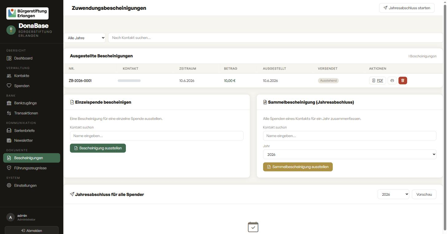 DonaBase Bescheinigungen